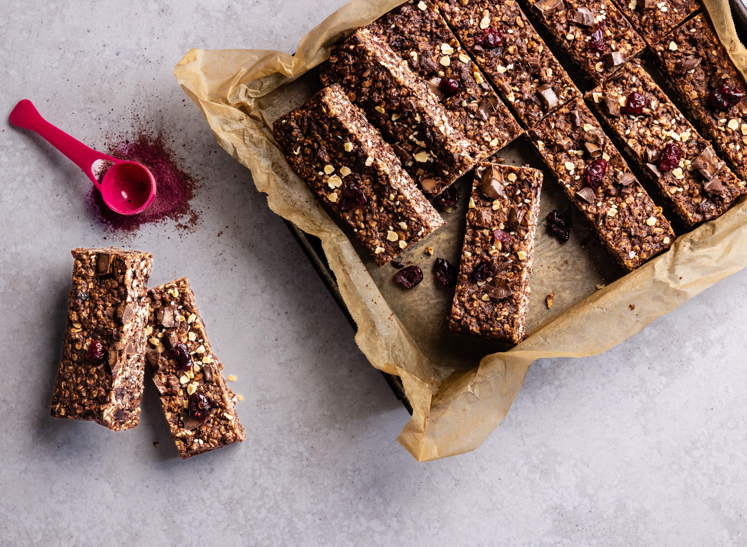 Oaty cranberry chocolate slice