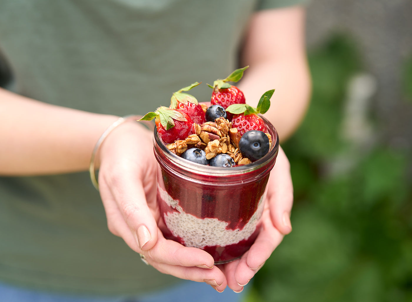 Berry chia pudding with spiced granola