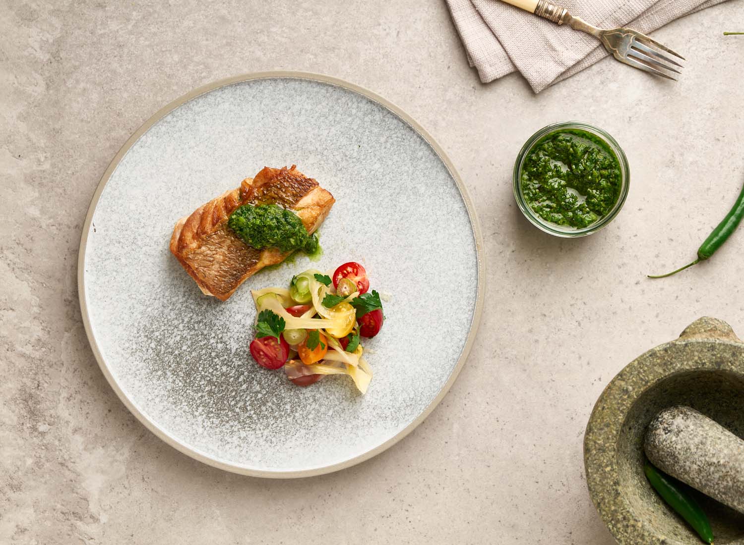 Grilled local fish with Israeli zhug