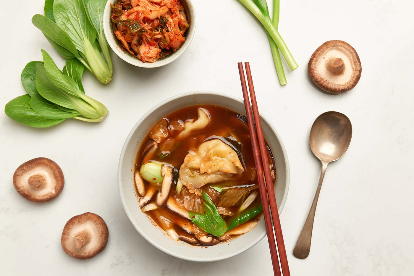 Kimchi dumpling soup