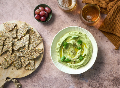 Ricotta and white bean dip with seed crackers