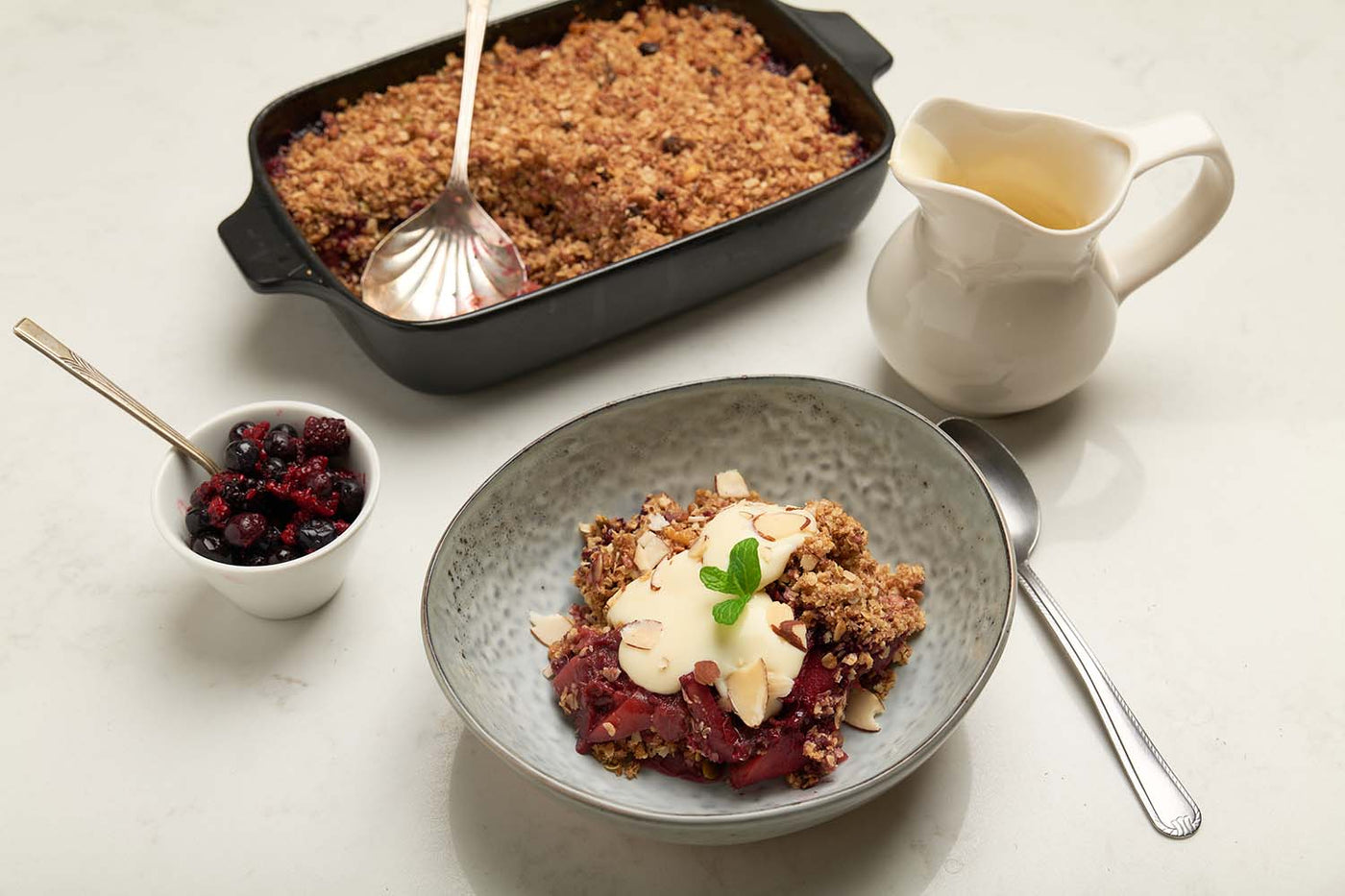 Winter crumble with creme anglaise.