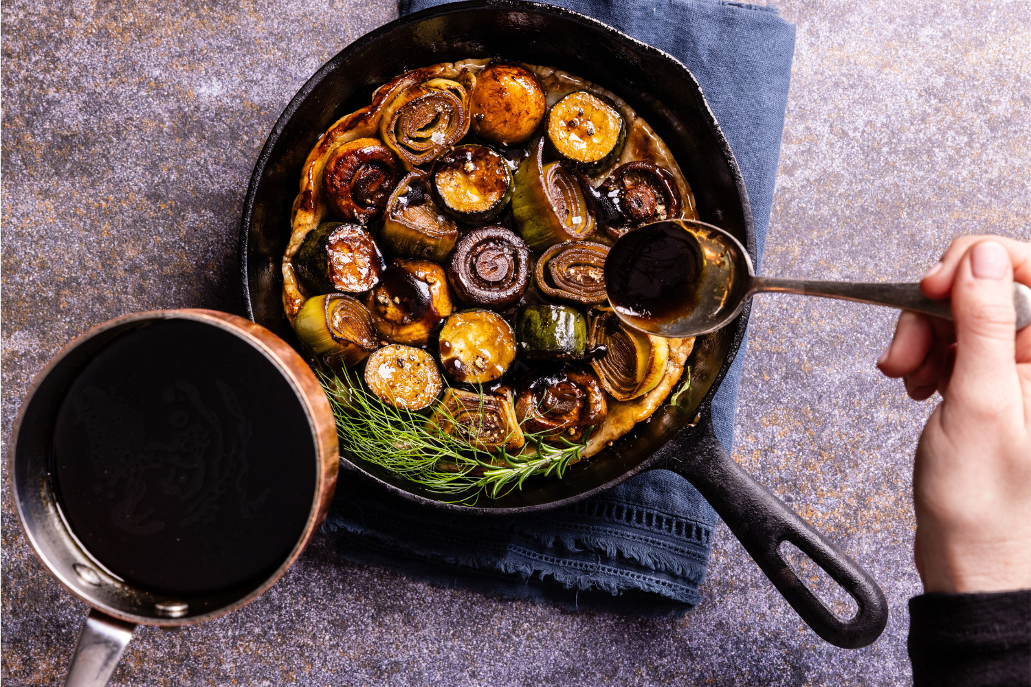 Mushroom, leek and zucchini tarte tatin